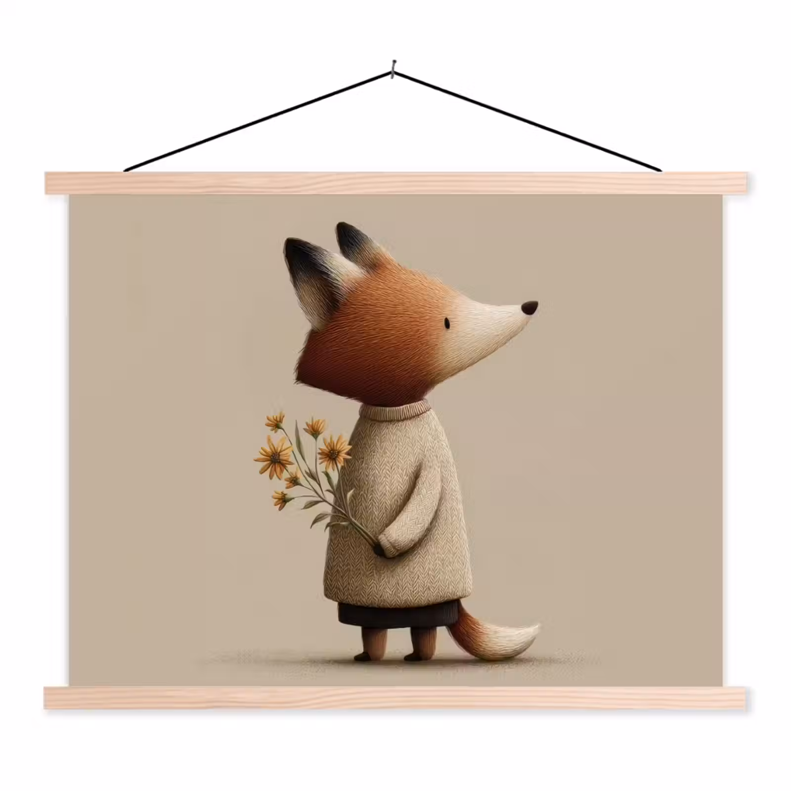 Schoolplaat - Vos - Gele bloemen - Minimalistisch — 1