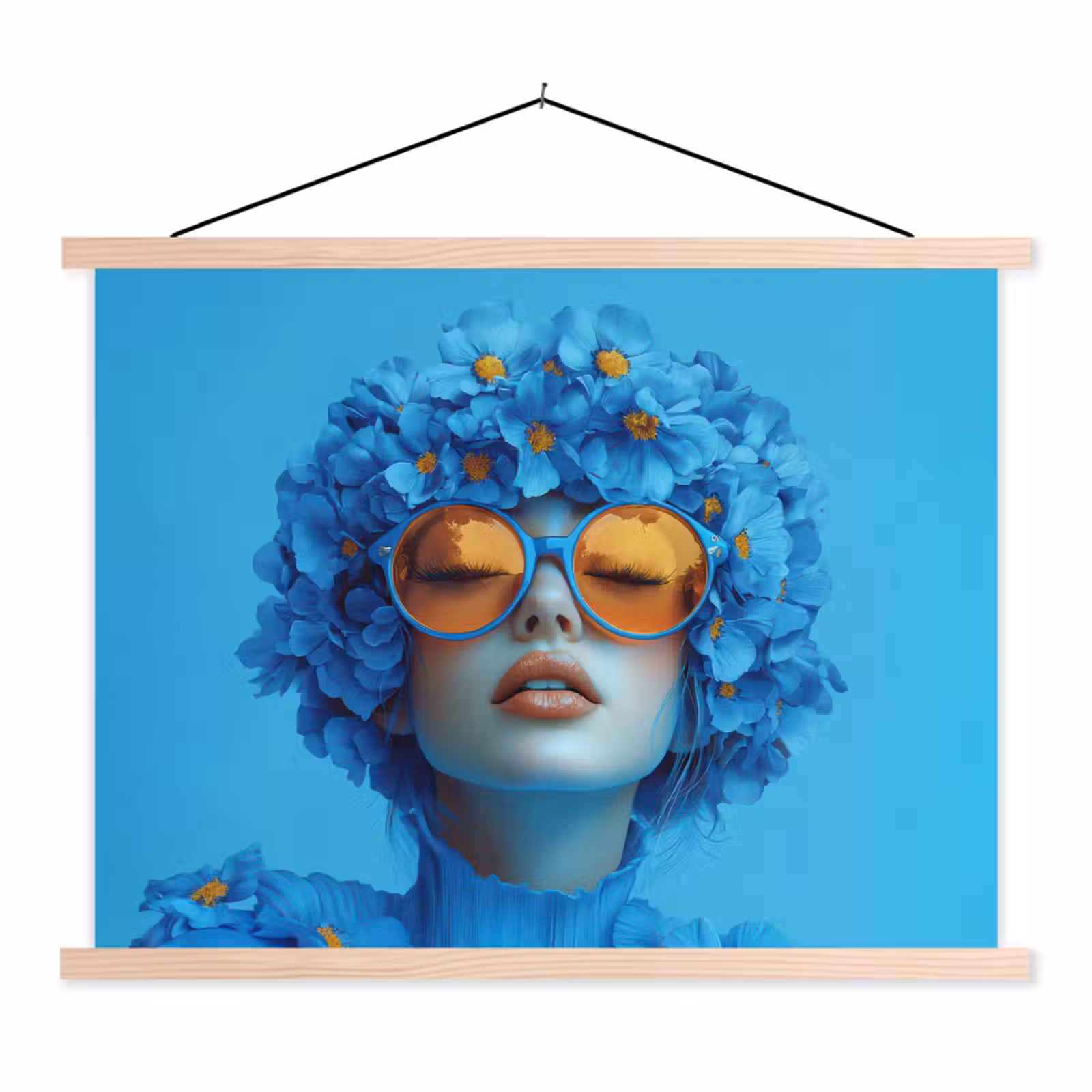 Schoolplaat - Vrouw - Bloem - Blauw - Modern - Bril - Portret — 1
