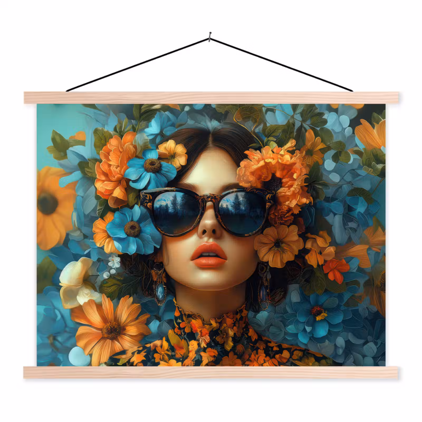 Schoolplaat - Vrouw - Bloemen - Oranje - Blauw - Modern — 1