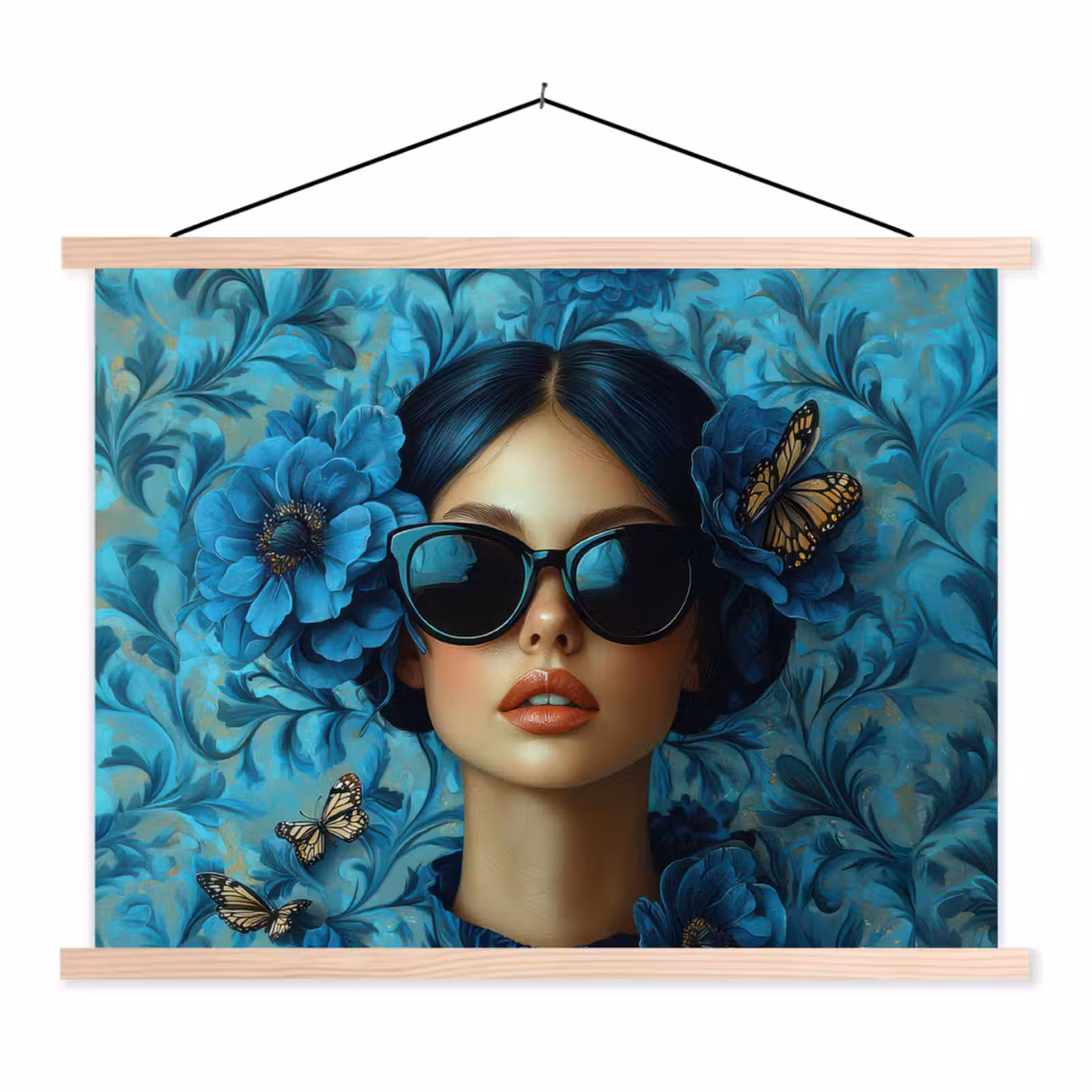 Schoolplaat - Vrouw - Bloemen - Vlinders - Blauw - Abstract — 1