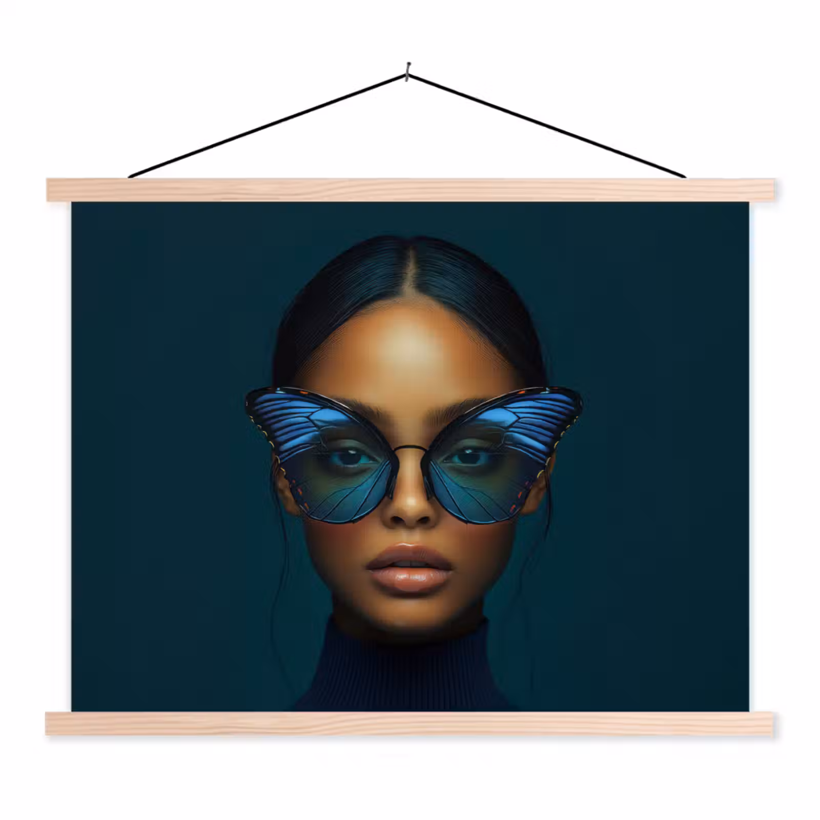 Schoolplaat - Vrouw - Vlinder - Bril - Blauw - Modern - Portret — 1