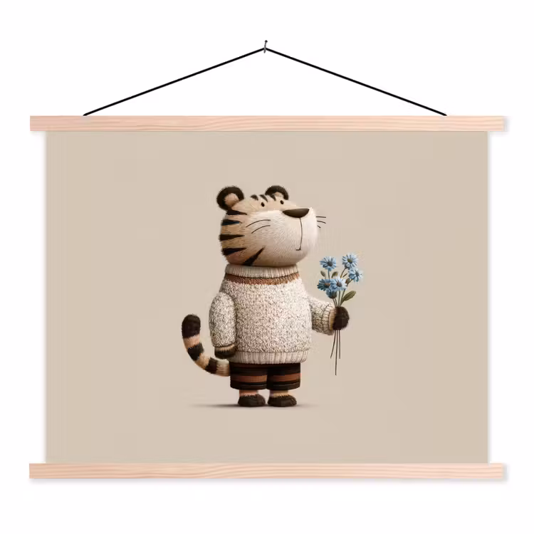 Schoolplaat - Tijger - Blauwe bloemen - Rustig — 1