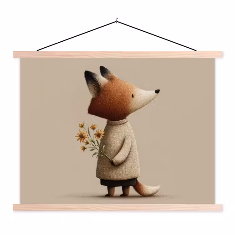 Schoolplaat - Vos - Gele bloemen - Minimalistisch — 1