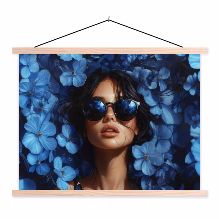 Schoolplaat - Vrouw - Blauw - Bloemen - Vlinders - Natuur — 1