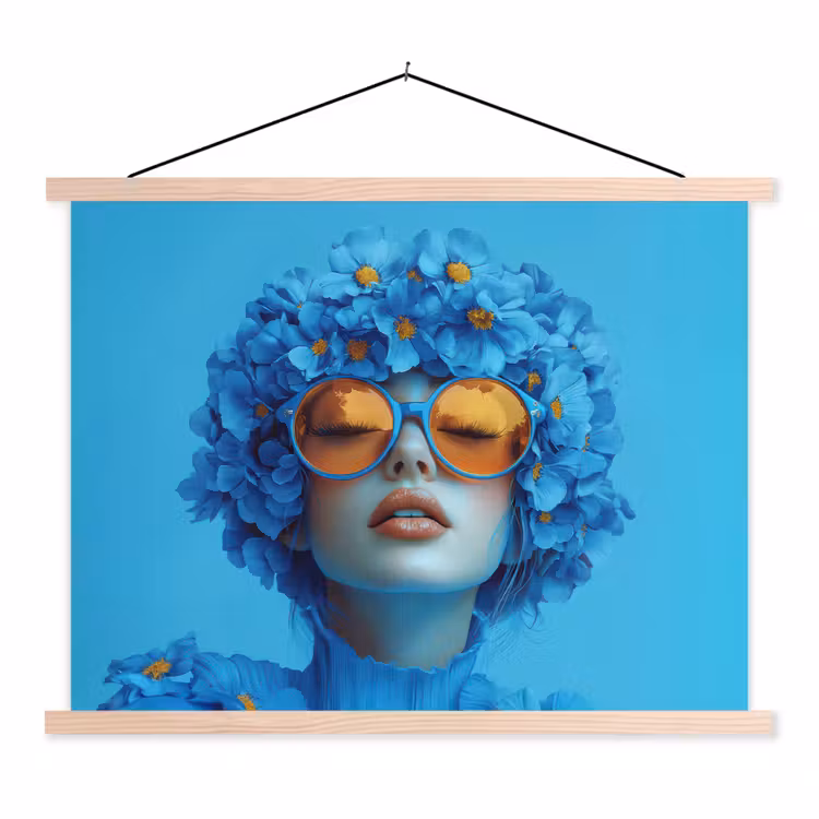 Schoolplaat - Vrouw - Bloem - Blauw - Modern - Bril - Portret — 1