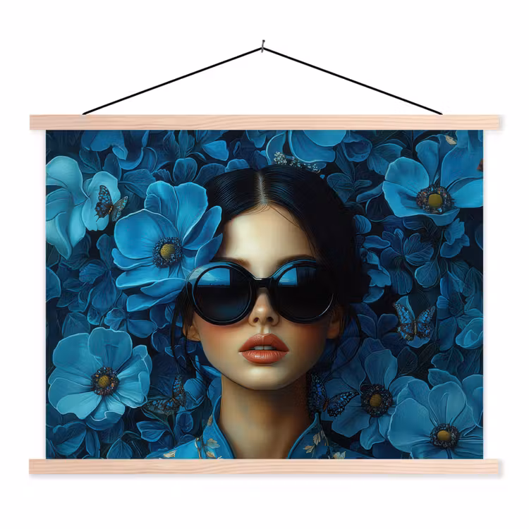 Schoolplaat - Vrouw - Bloemen - Blauw - Aesthetic - Luxe — 1