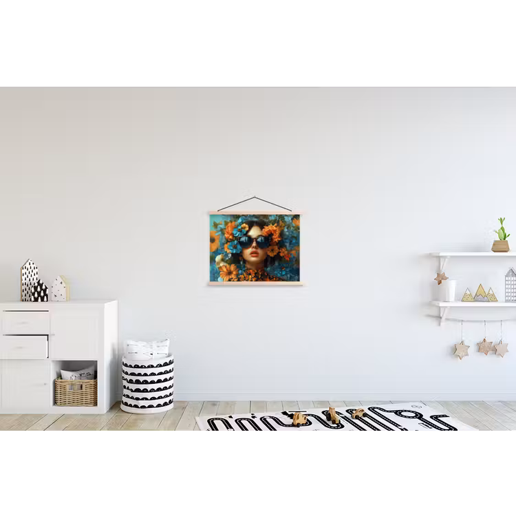 Schoolplaat - Vrouw - Bloemen - Oranje - Blauw - Modern — 3