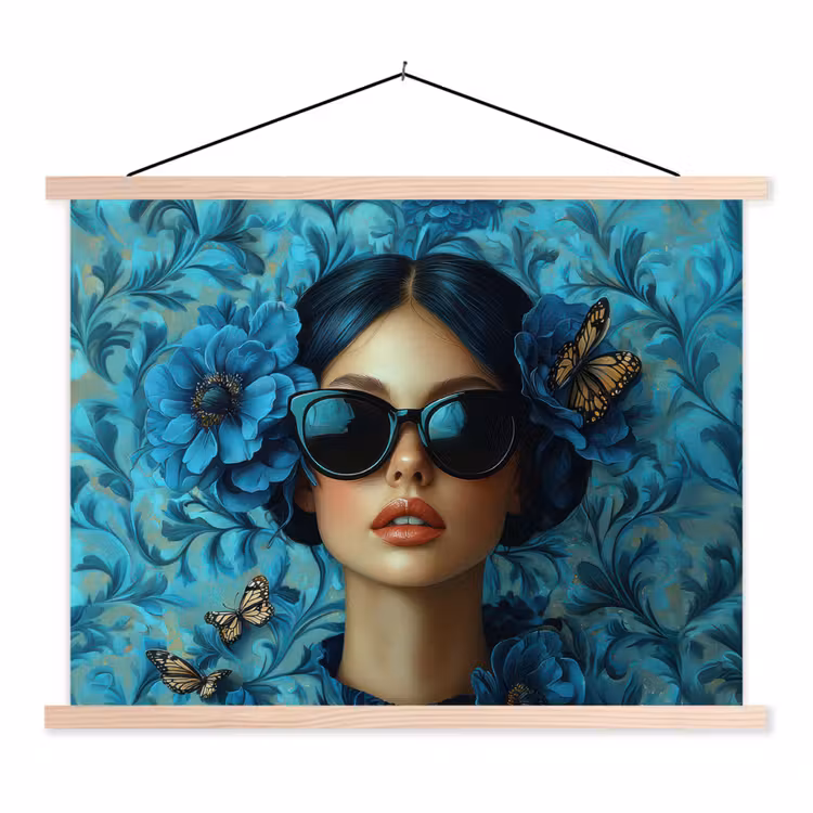 Schoolplaat - Vrouw - Bloemen - Vlinders - Blauw - Abstract — 1