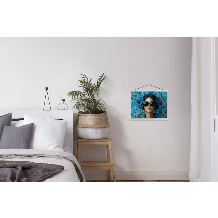 Schoolplaat - Vrouw - Bloemen - Vlinders - Blauw - Abstract — 2