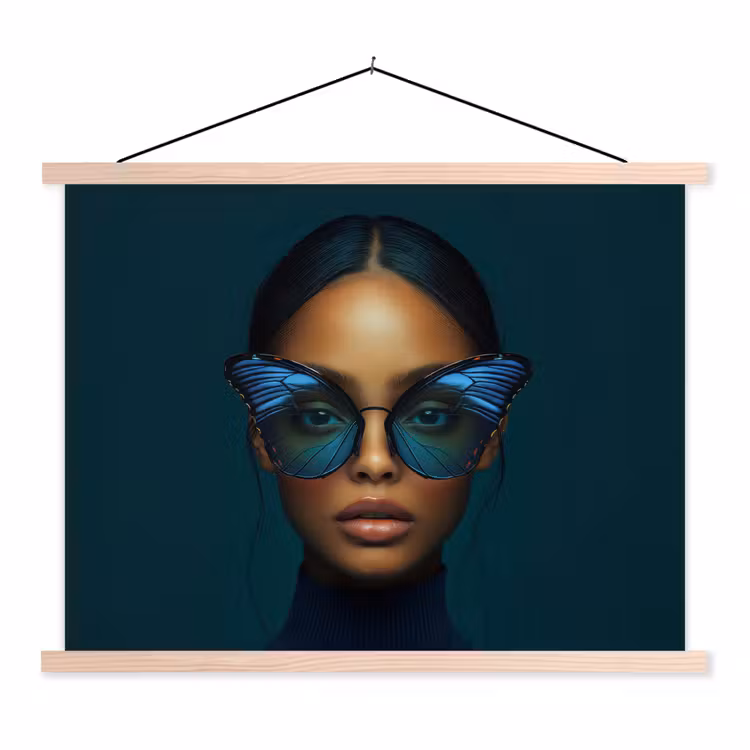 Schoolplaat - Vrouw - Vlinder - Bril - Blauw - Modern - Portret — 1