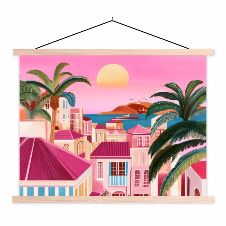 Schoolplaat - Stad - Roze - Palmbomen — 1