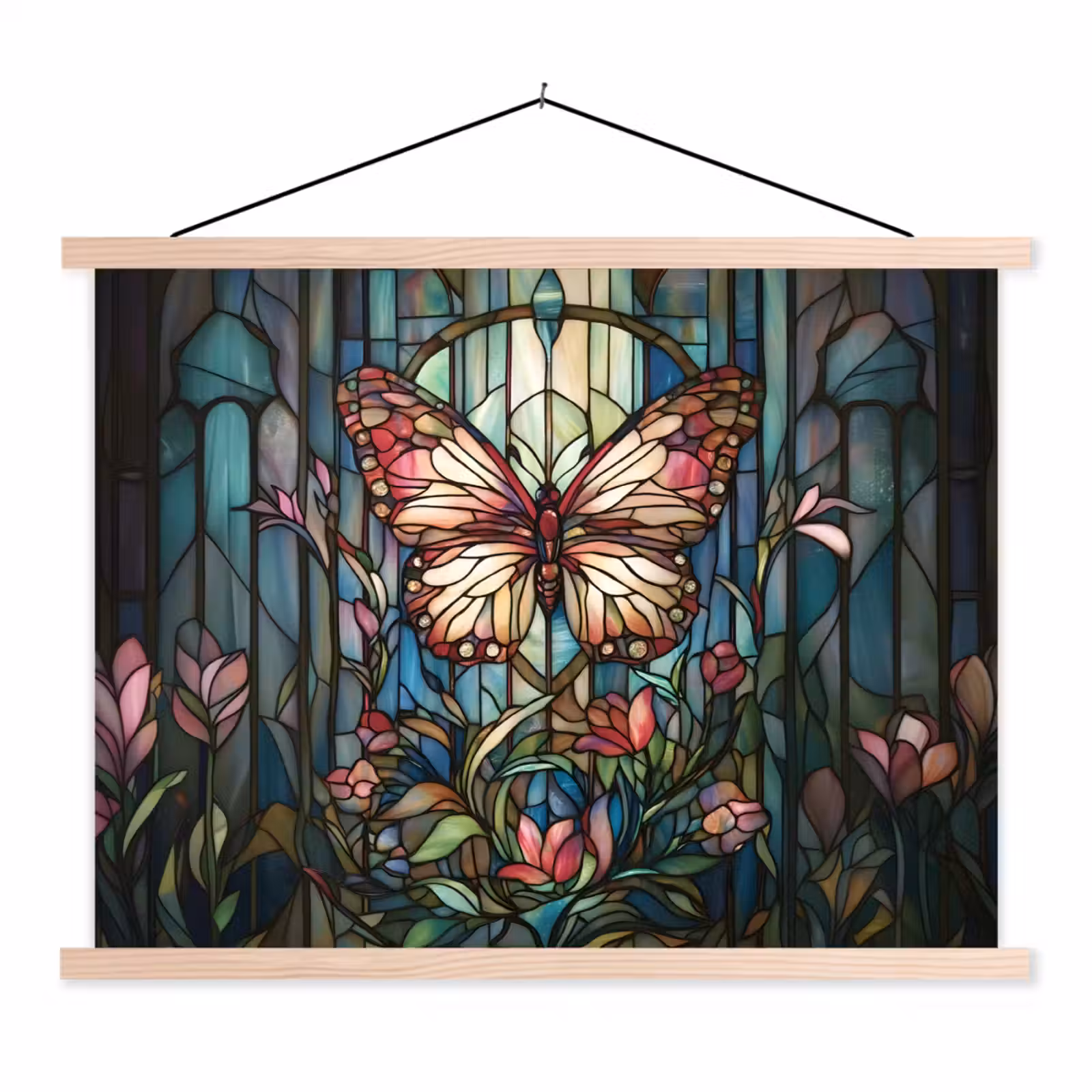 Schoolplaat - Vlinder - Roze - Bloemen - Bladeren — 1