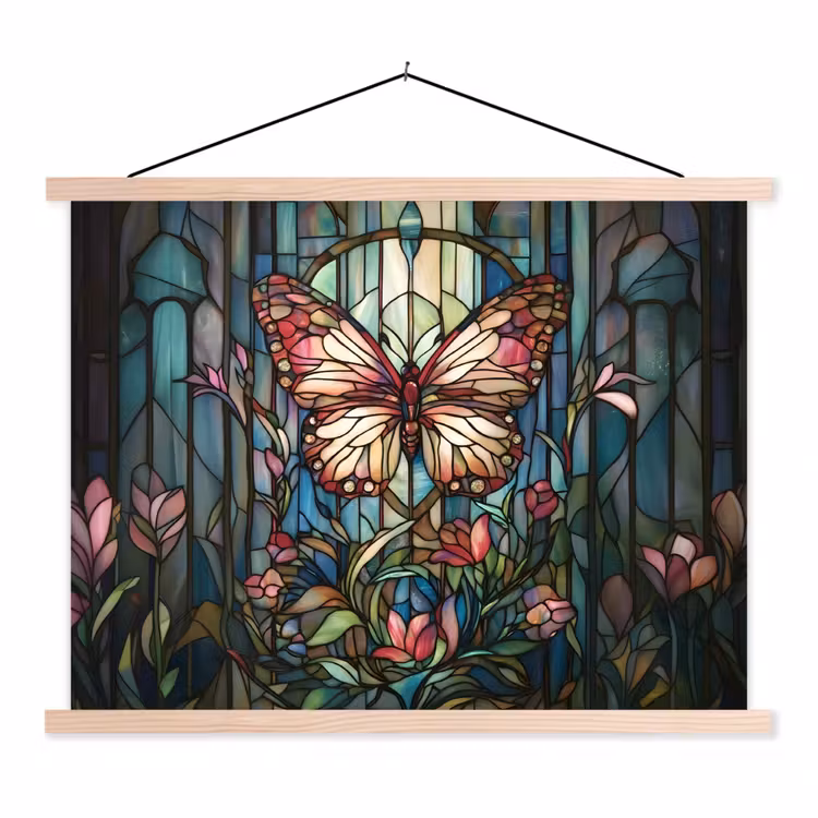 Schoolplaat - Vlinder - Roze - Bloemen - Bladeren — 1