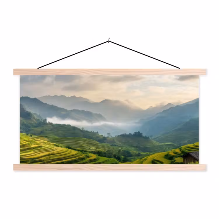 Schoolplaat - Rijstvelden - Bergen - Groen - Natuur — 1