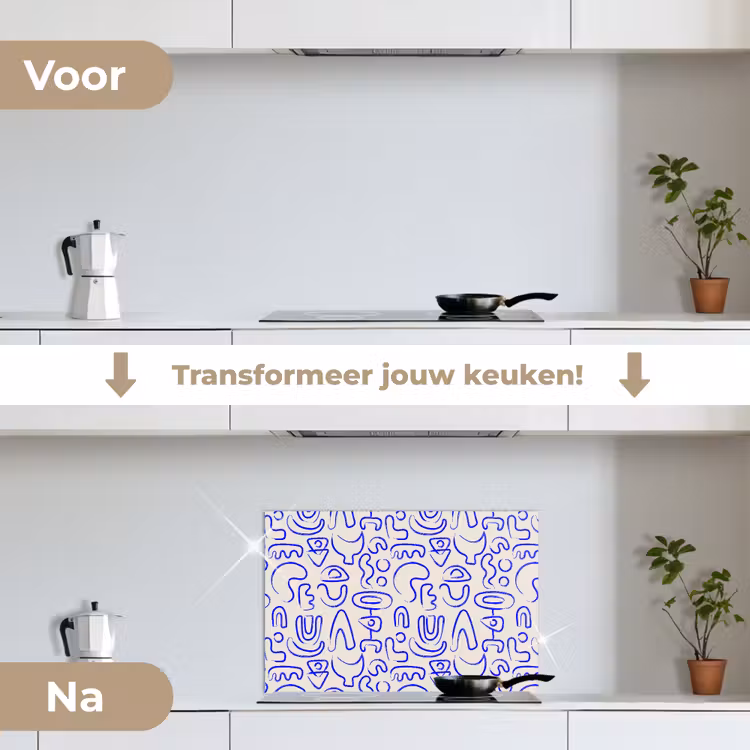Spatscherm keuken - Blauw - Patroon - Abstract - Beige — 2