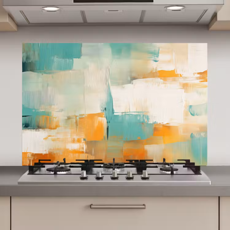 Spatscherm keuken - Kunst - Abstract - Blauw - Wit — 1