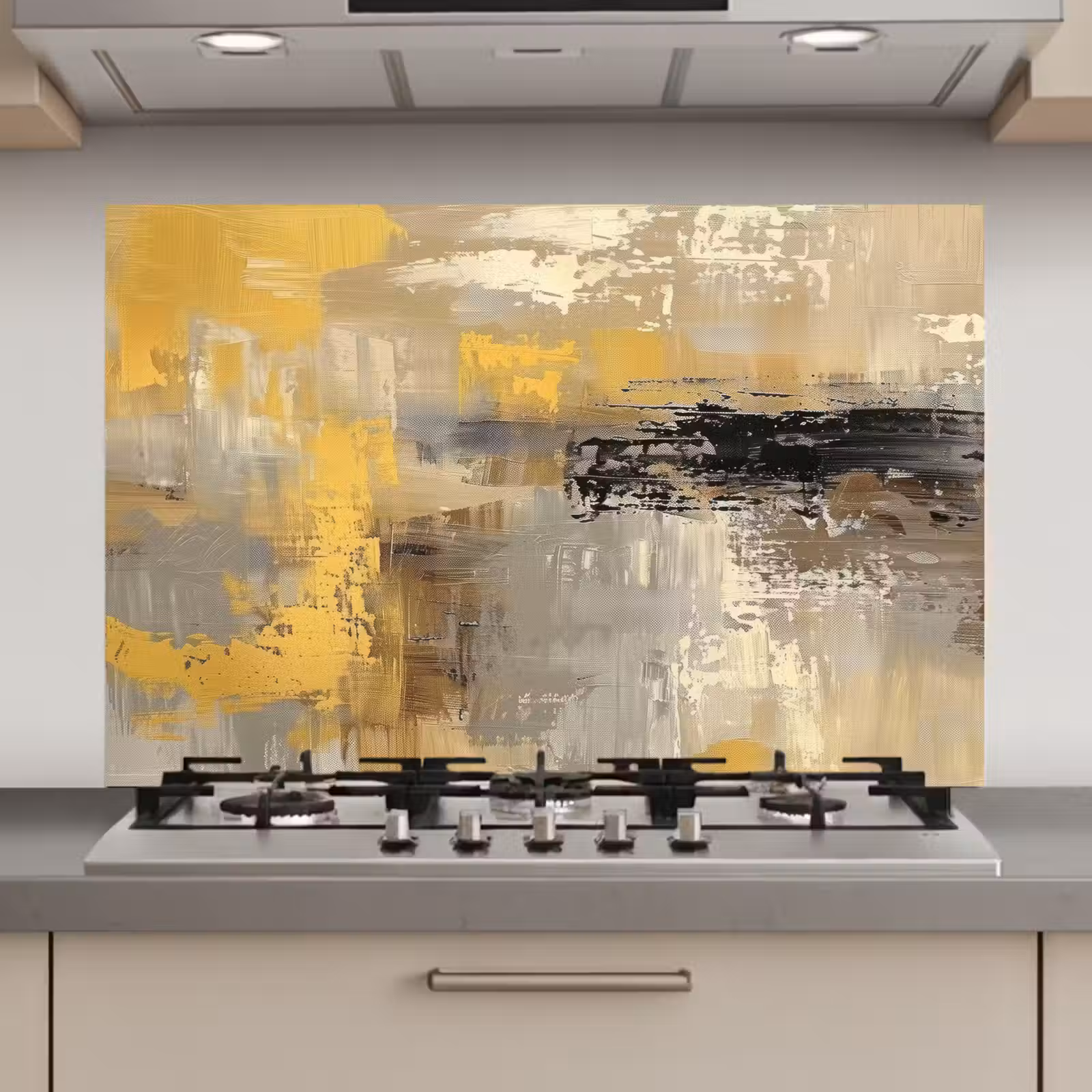 Spatscherm keuken - Abstract - Geel - Modern - Beige — 1