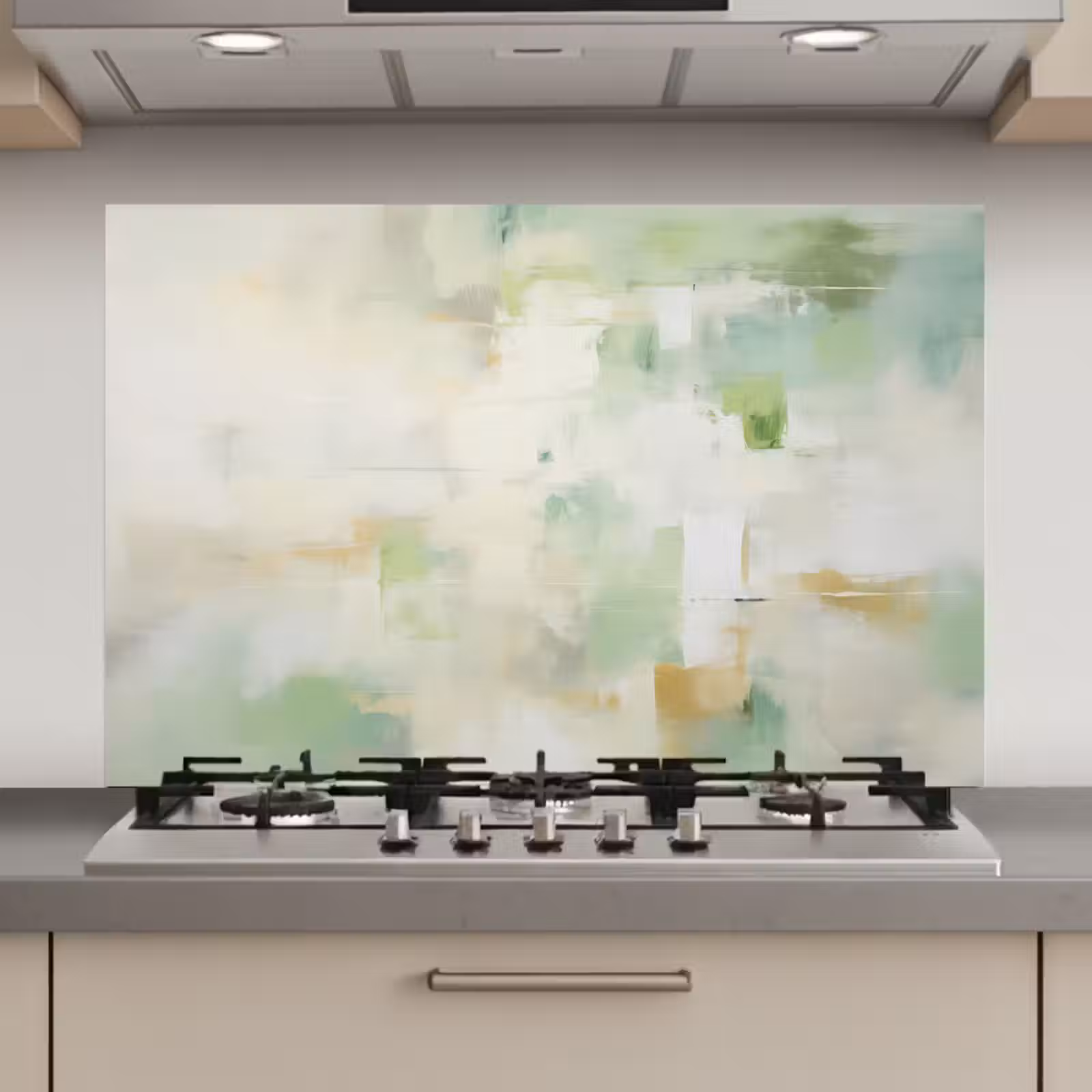 Spatscherm keuken - Abstract - Kunst - Wit - Groen - Modern — 1