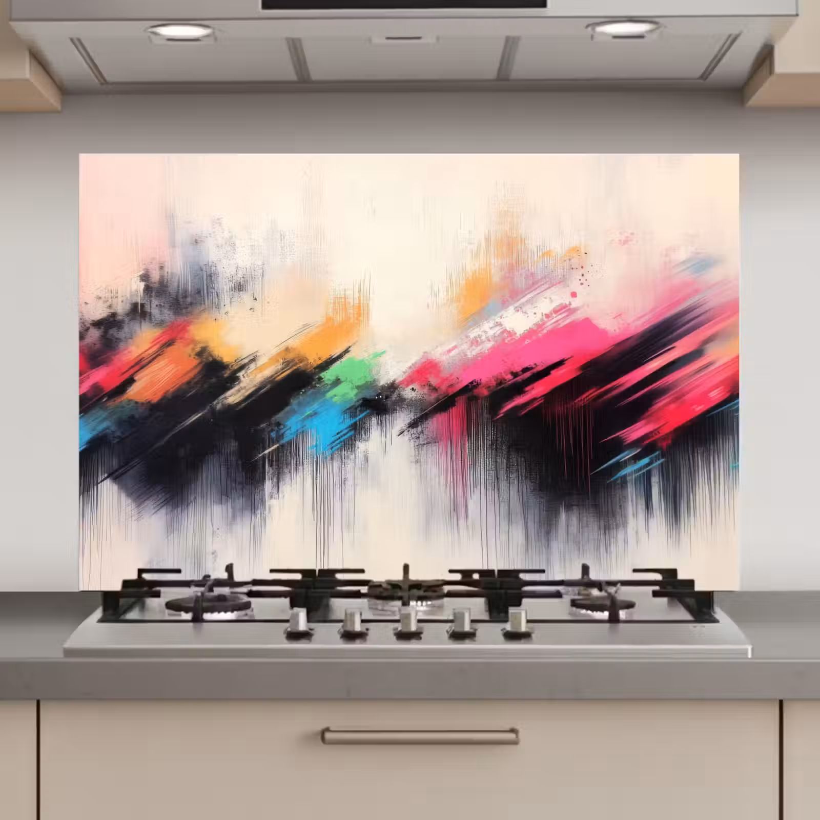 Spatscherm keuken - Dynamisch - Abstract - Kleurrijk - Zwart — 1