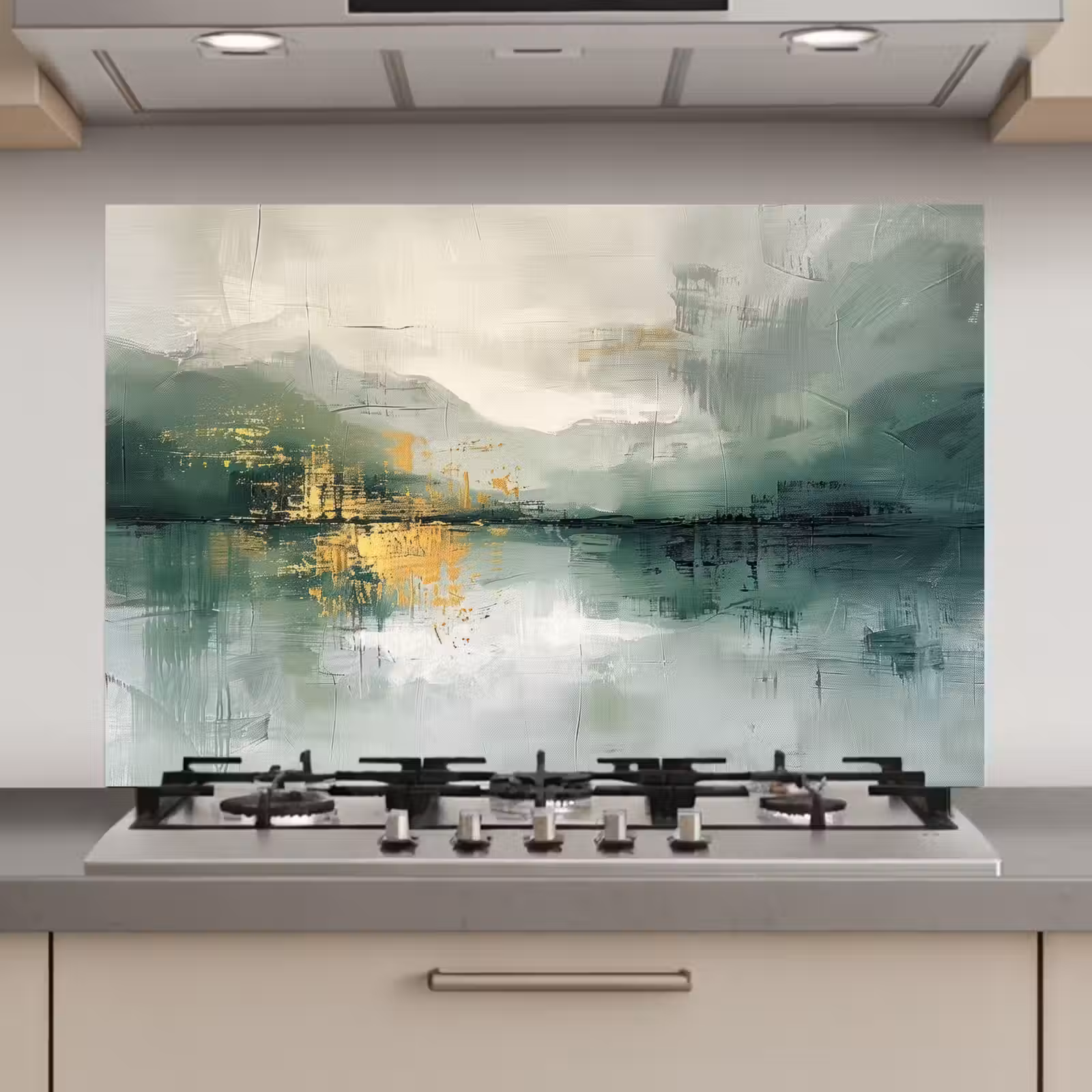 Spatscherm keuken - Groen - Modern - Abstract - Goud — 1