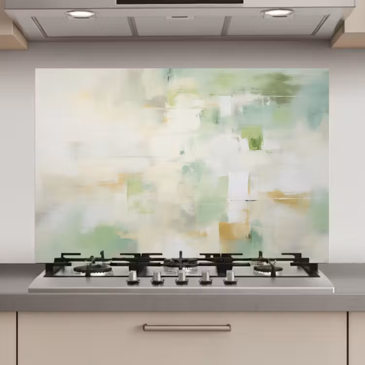 Spatscherm keuken - Abstract - Kunst - Wit - Groen - Modern — 1