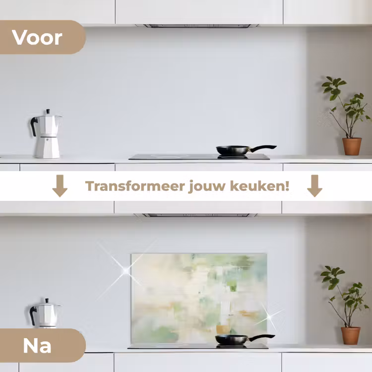 Spatscherm keuken - Abstract - Kunst - Wit - Groen - Modern — 3