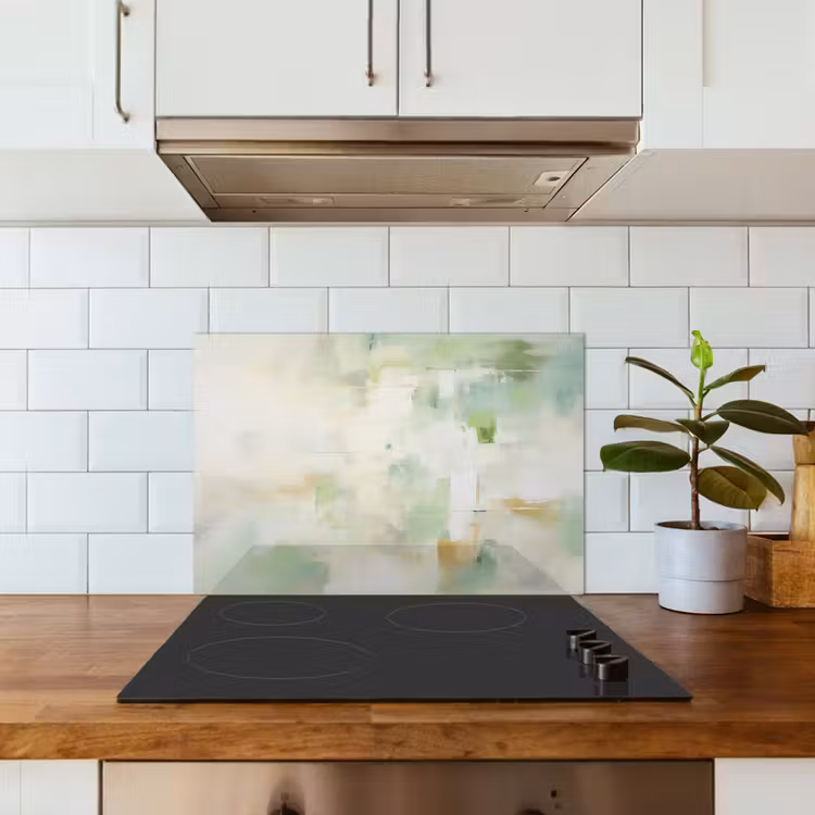 Spatscherm keuken - Abstract - Kunst - Wit - Groen - Modern — 6