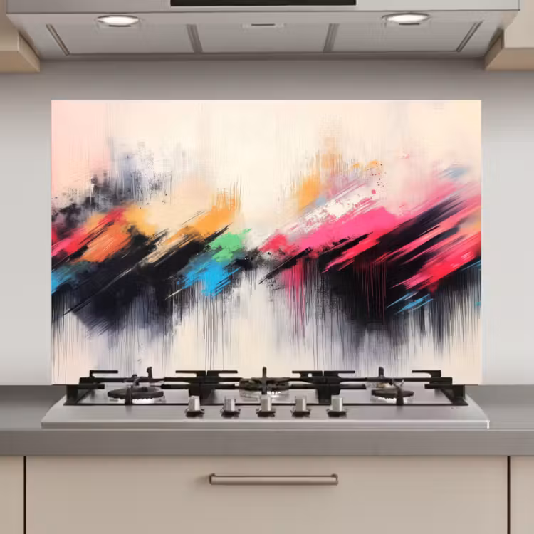 Spatscherm keuken - Dynamisch - Abstract - Kleurrijk - Zwart — 1