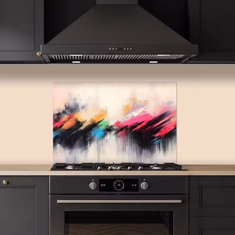 Spatscherm keuken - Dynamisch - Abstract - Kleurrijk - Zwart — 2