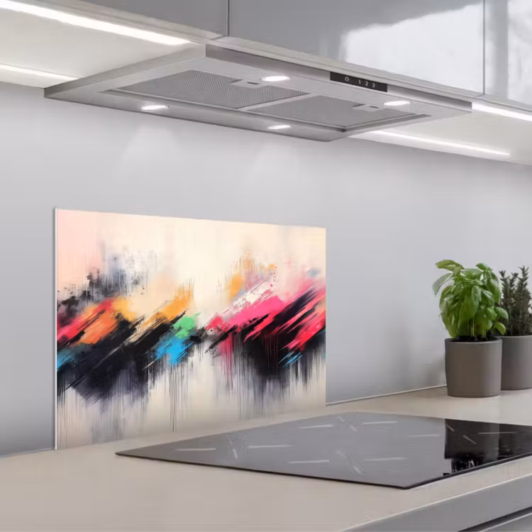 Spatscherm keuken - Dynamisch - Abstract - Kleurrijk - Zwart — 5