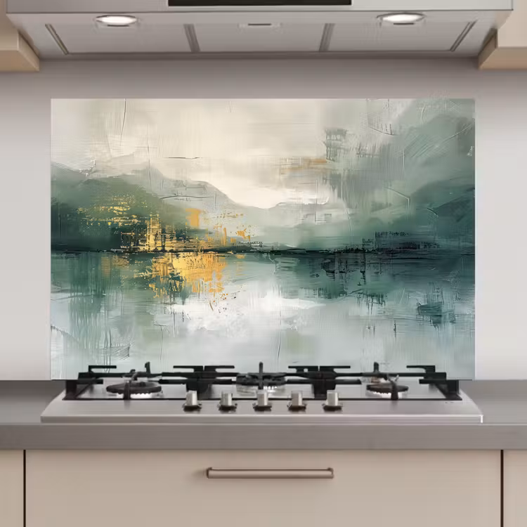 Spatscherm keuken - Groen - Modern - Abstract - Goud — 1