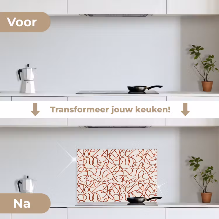 Spatscherm keuken - Lijnen - Abstract - Rood - Beige — 2
