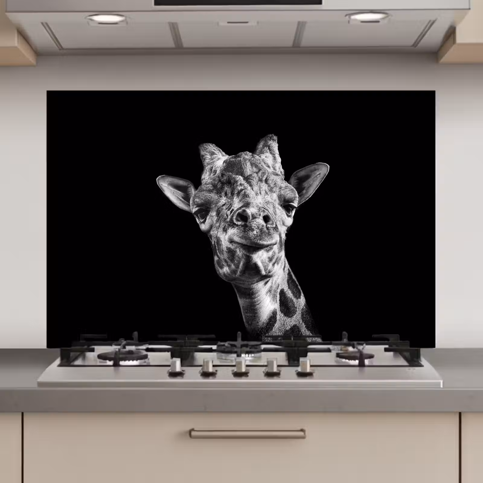 Spatscherm keuken - Giraffe - Dier - Zwart - Wit — 1
