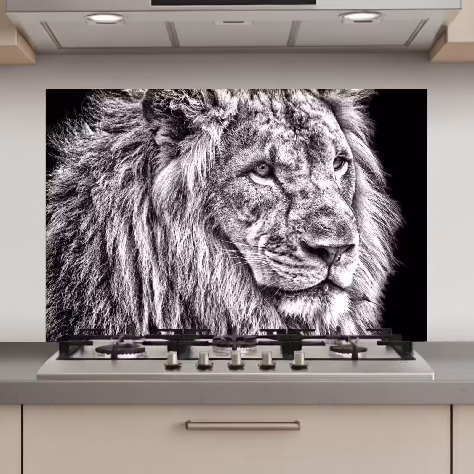 Spatscherm keuken - Portret - Leeuw - Zwart wit — 1