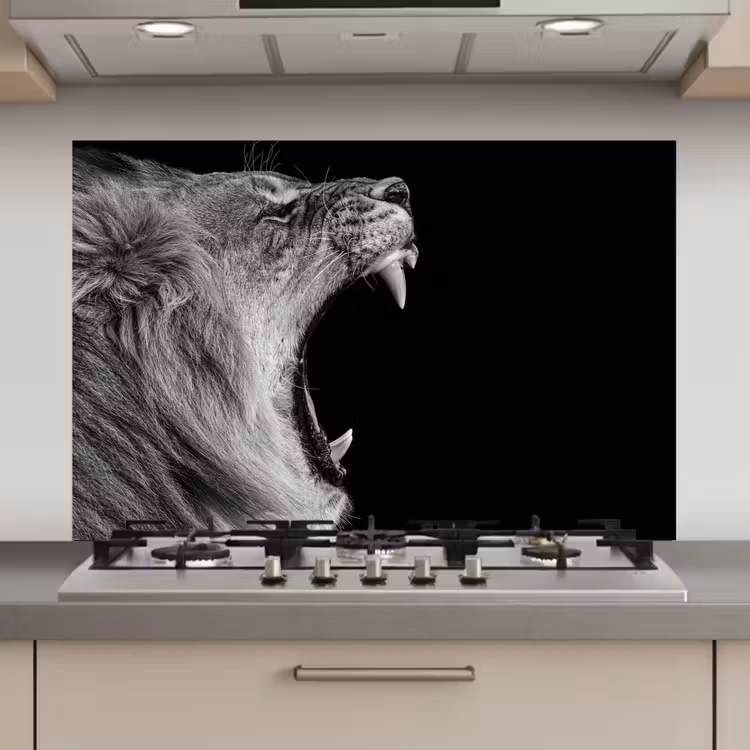 Spatscherm keuken - Dieren - Leeuw - Zwart - Wit - Portret — 1