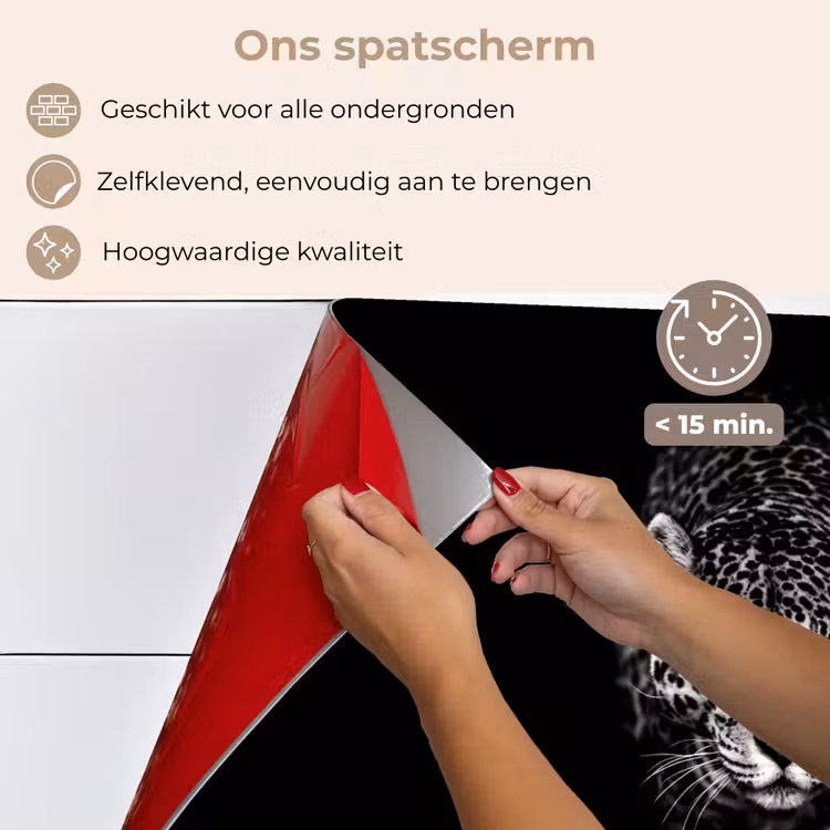 Spatscherm keuken - Dieren - Zwart - Luipaard - Wit - Wild — 4