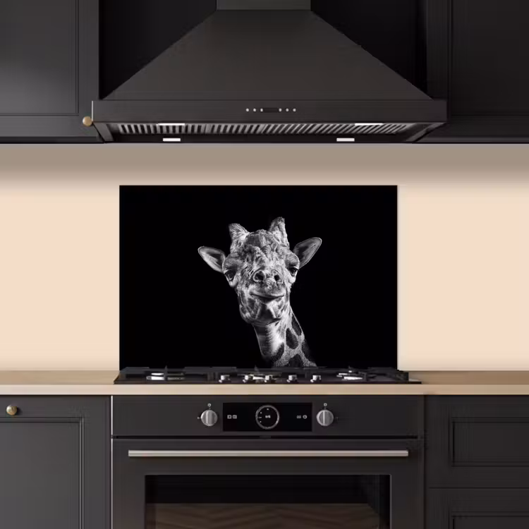 Spatscherm keuken - Giraffe - Dier - Zwart - Wit — 2