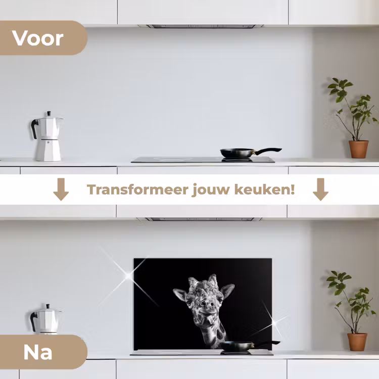 Spatscherm keuken - Giraffe - Dier - Zwart - Wit — 3