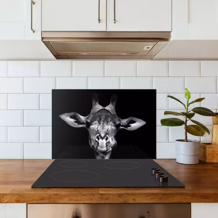 Spatscherm keuken - Giraffe - Portret - Dieren - Zwart - Wit — 6
