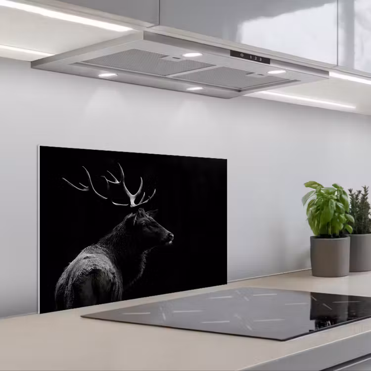 Spatscherm keuken - Hert - Zwart - Portret - Gewei - Dieren — 5