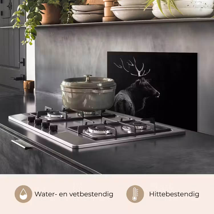 Spatscherm keuken - Hert - Zwart - Portret - Gewei - Dieren — 7