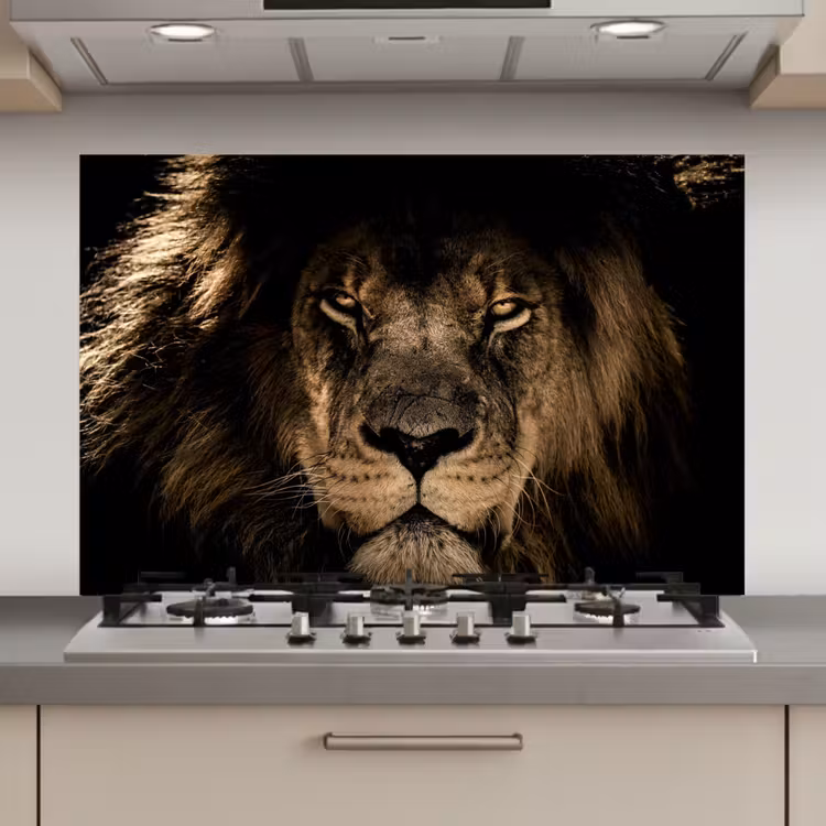 Spatscherm keuken - Leeuw - Dieren - Zwart - Portret — 1