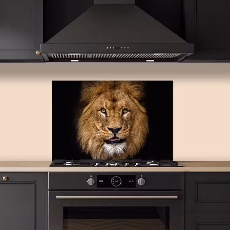 Spatscherm keuken - Leeuw - Portret - Zwart - Dieren — 2