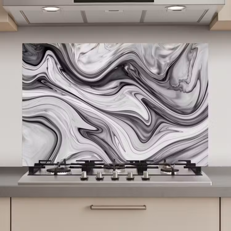 Spatscherm keuken - Marmer - Patronen - Grijs - Marmerlook - Zwart — 1