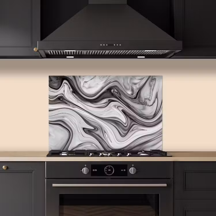 Spatscherm keuken - Marmer - Patronen - Grijs - Marmerlook - Zwart — 2