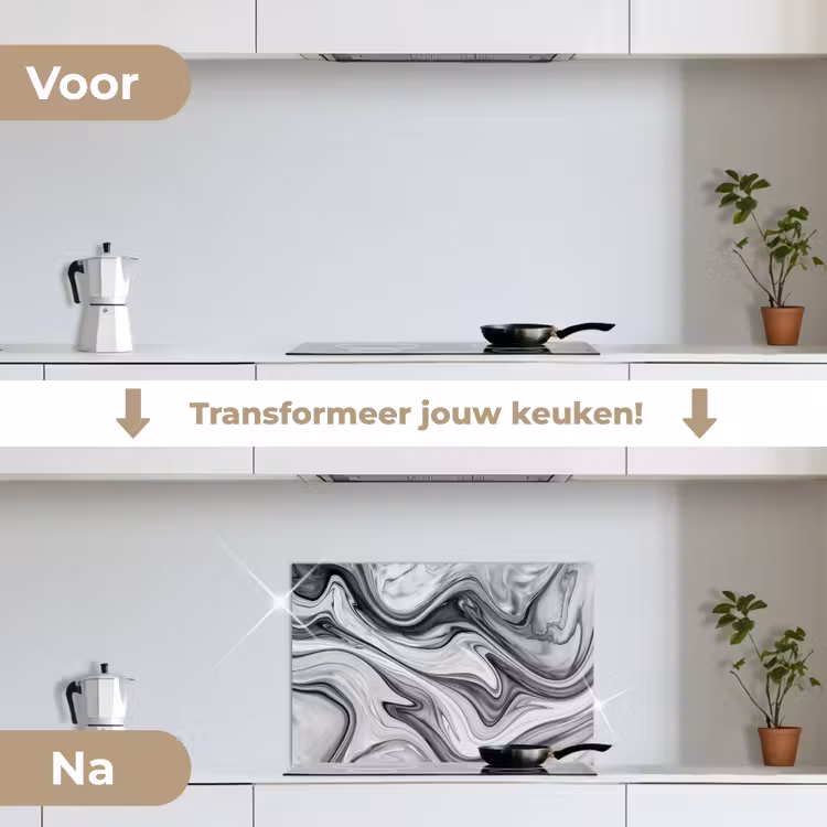 Spatscherm keuken - Marmer - Patronen - Grijs - Marmerlook - Zwart — 3