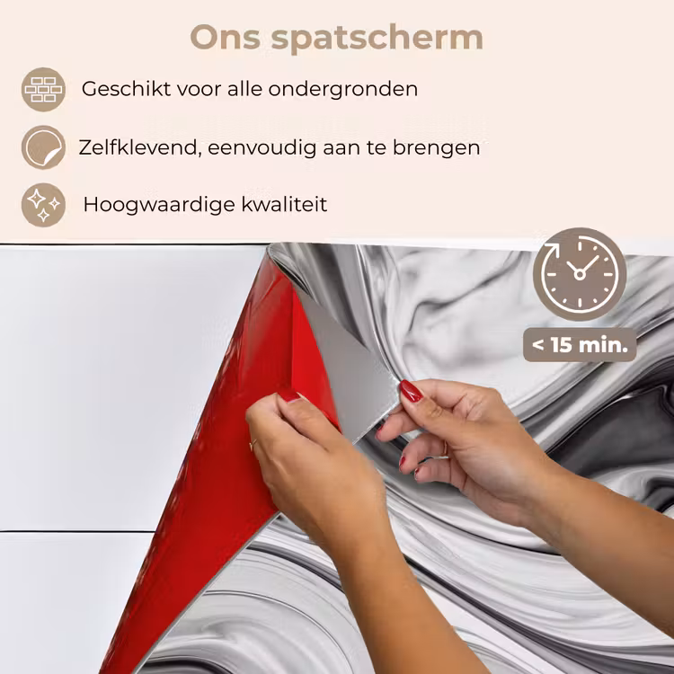 Spatscherm keuken - Marmer - Patronen - Grijs - Marmerlook - Zwart — 4