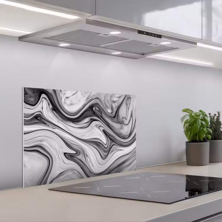Spatscherm keuken - Marmer - Patronen - Grijs - Marmerlook - Zwart — 5