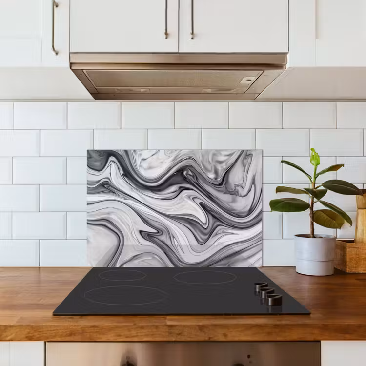 Spatscherm keuken - Marmer - Patronen - Grijs - Marmerlook - Zwart — 6