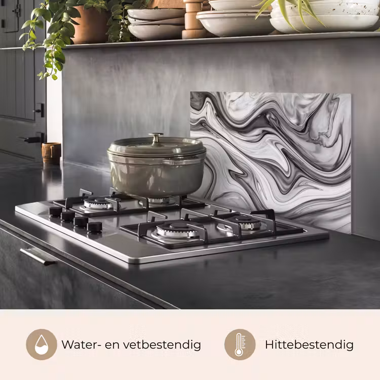 Spatscherm keuken - Marmer - Patronen - Grijs - Marmerlook - Zwart — 7